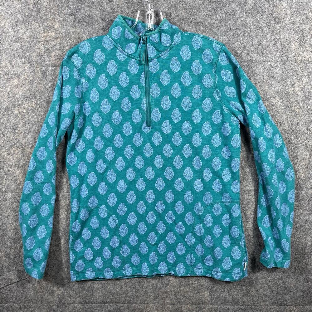 Orvis Women's Green/Blue Paisley 1/4 Zip Walking Comfort Pullover Shirt Sm